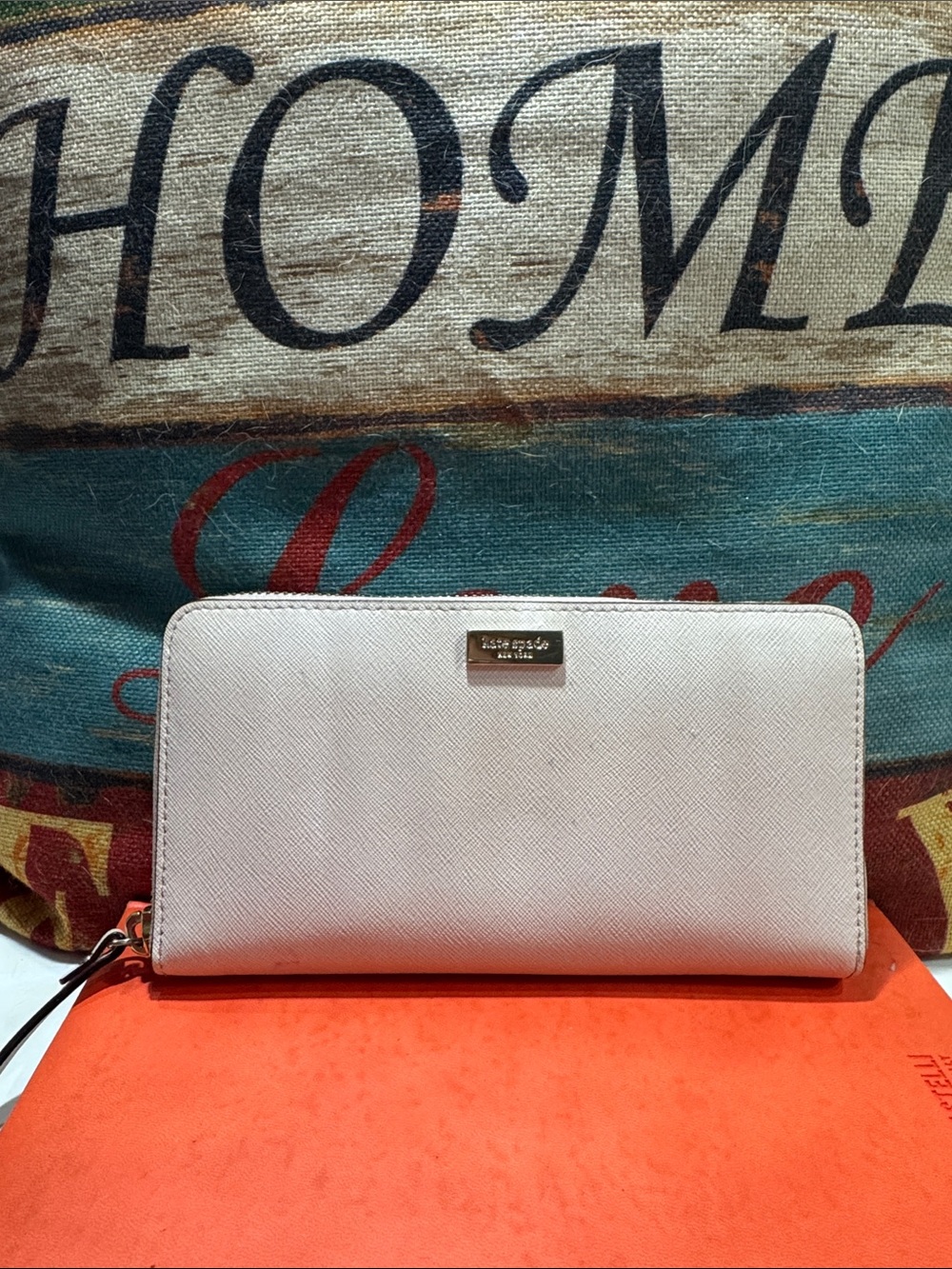 kate spade pale pink Saffiano Zip-Around Wallet